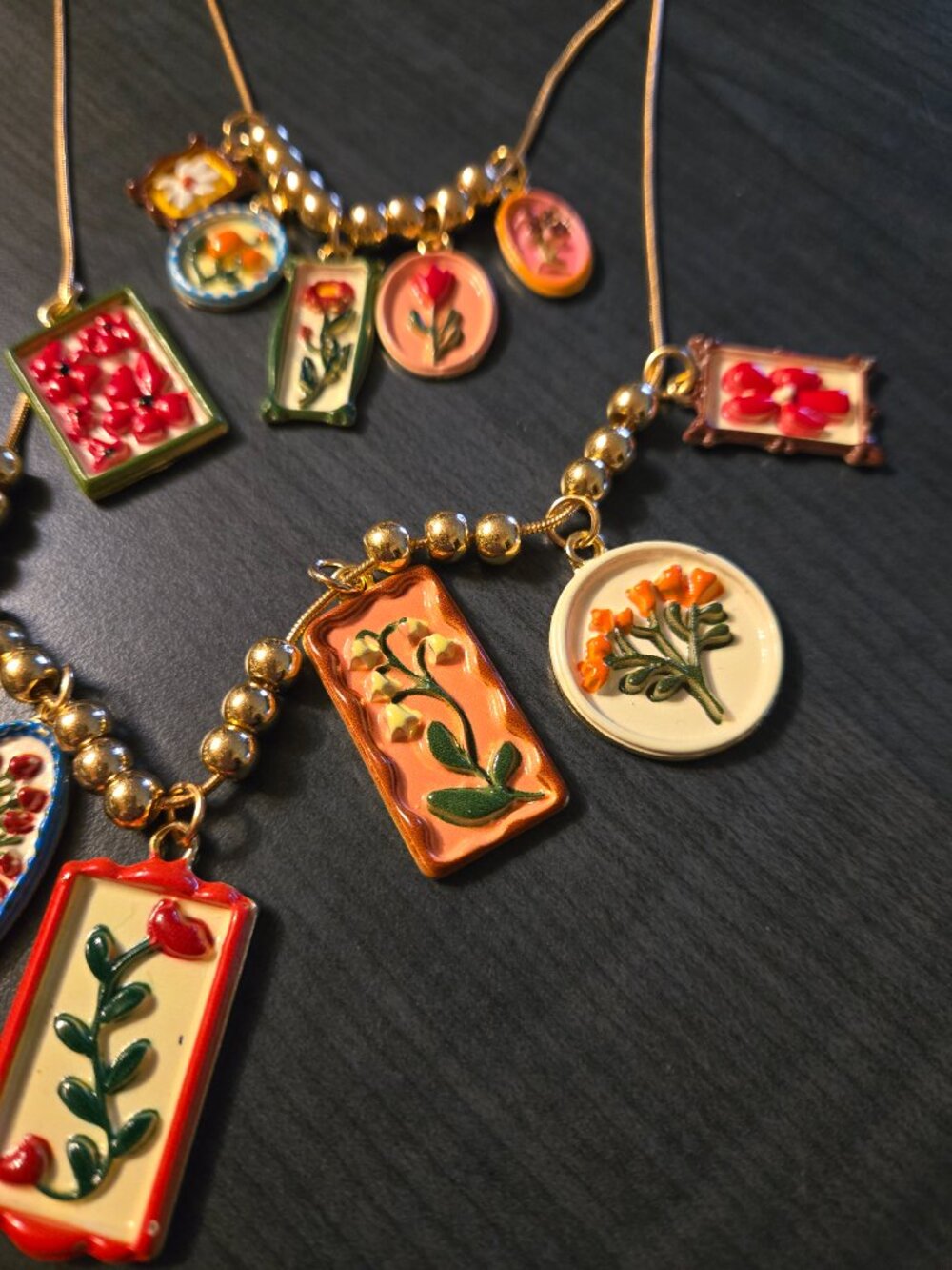NEW 2026 Zara Double Ceramic enamel Floral necklace - Picture 5 of 7